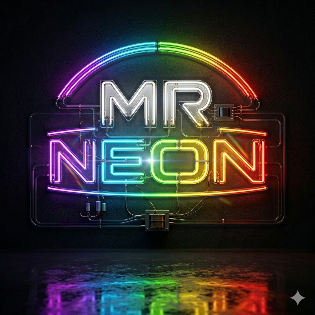 Mr Neon illuminated neon sign logo