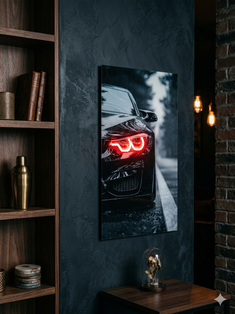 BMW CAR RED HEADLIGHT UV PRINT NEON SIGN (72cm x 40cm)