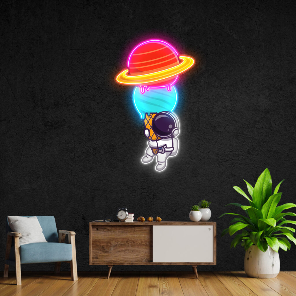 Planet Ice Cream Astronaut Neon Pop Art