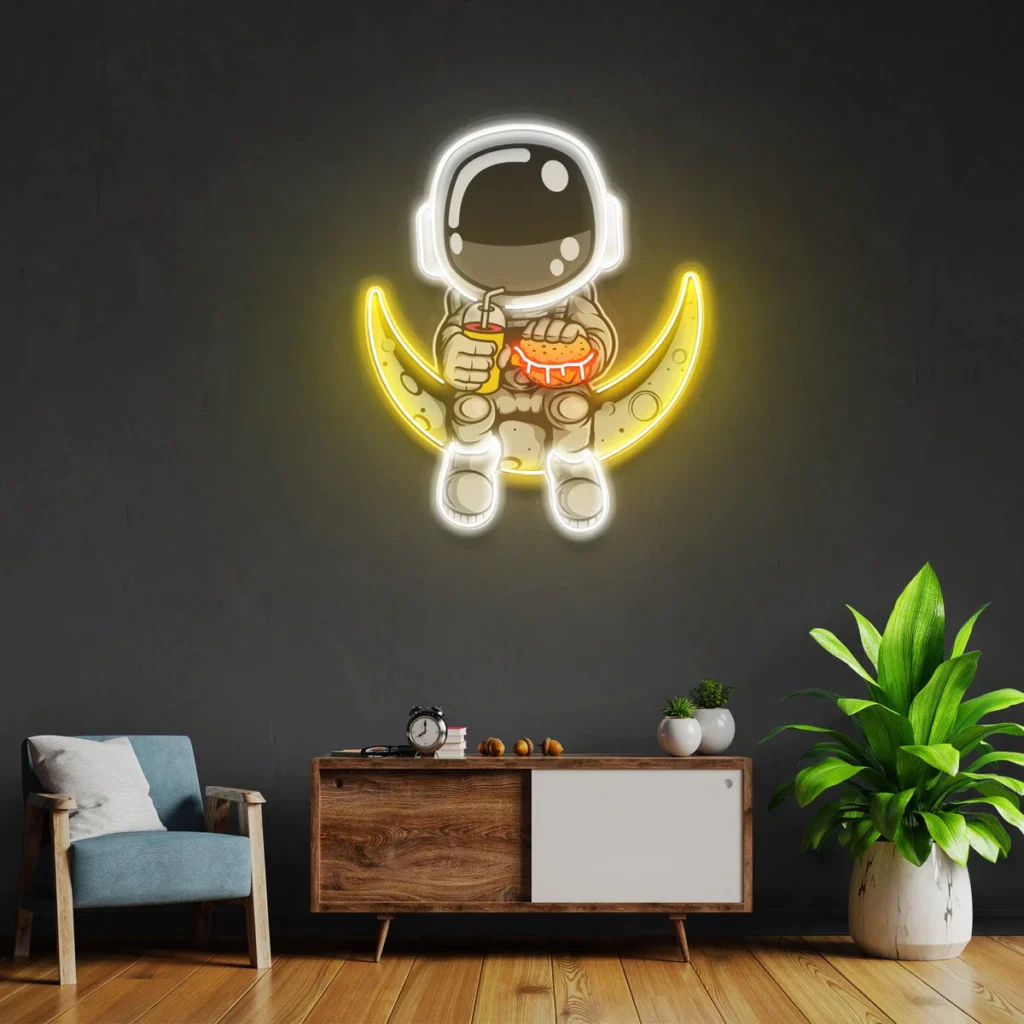 Astronaut Moon Neon Pop Art