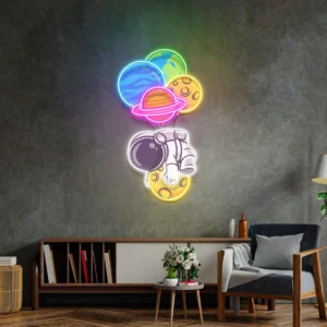 Astronaut Planet Balloons Neon Pop Art