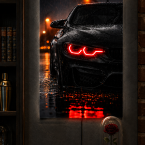 BMW Rain Red Headlight UV Print Neon Sign (72cm x 40cm)