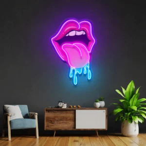 Dripping Lips Neon Pop Art